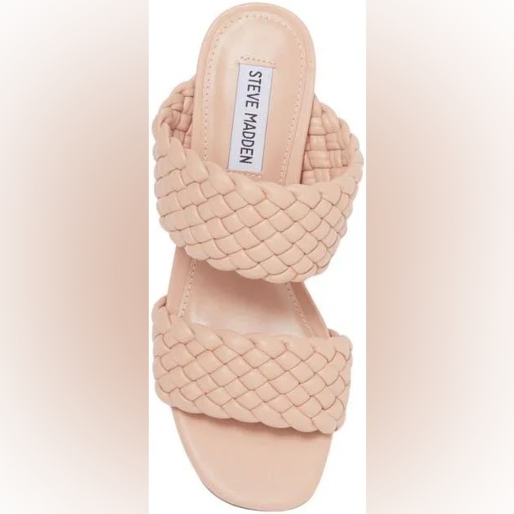 Steve Madden Daphnee Braided Light Tan / Nude Block Heel Sandals - Picture 3 of 16
